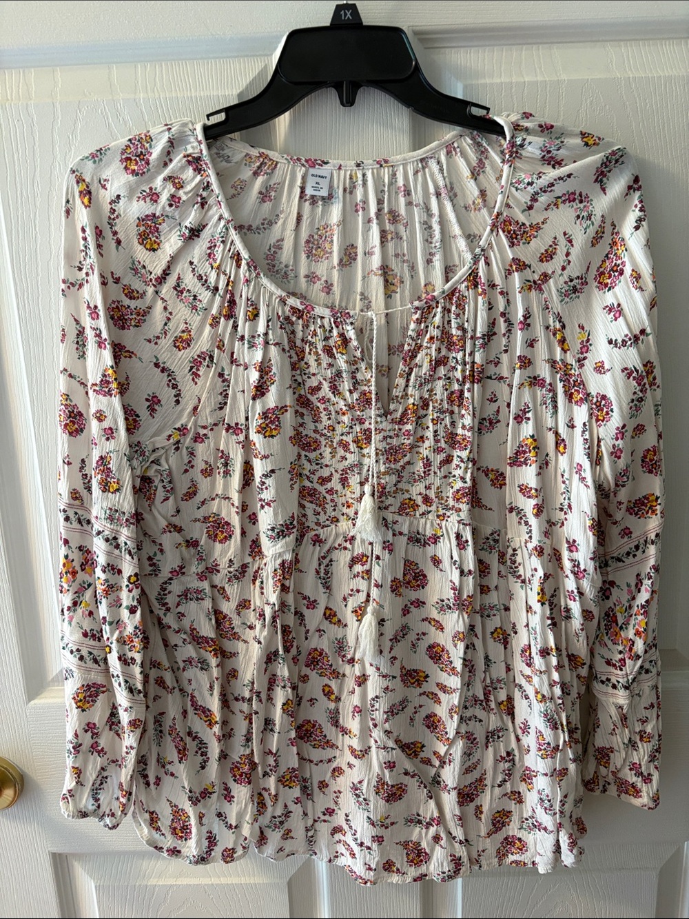 Old Navy White Peasant Blouse with Pink & Gold Floral
